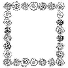 Vector design. Outline frame with doodle flowers...