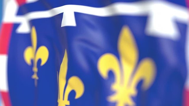 Waving flag of Centre-Val de Loire, a region of France. Close-up, loopable 3D animation
