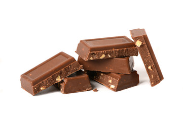 Stack of chocolate on white background