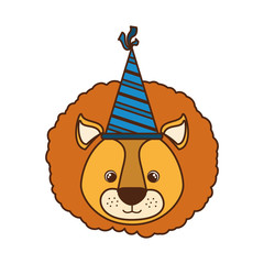 head of lion with party hat on white background