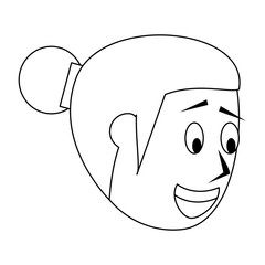 face young woman head cartoon in black and white