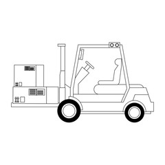 shipping logistic delivery cargo cartoon in black and white
