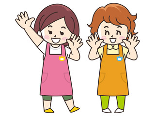 手を振る保育士の女性