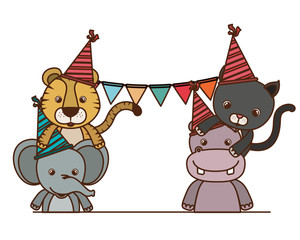 card of celebration with animals on white background