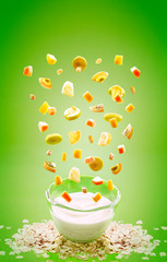 Chopped fruits falling