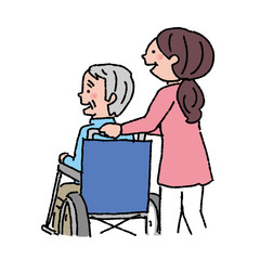 介護　高齢者　車椅子　介護士　イラスト