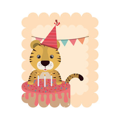 birthday card and tiger with hat party