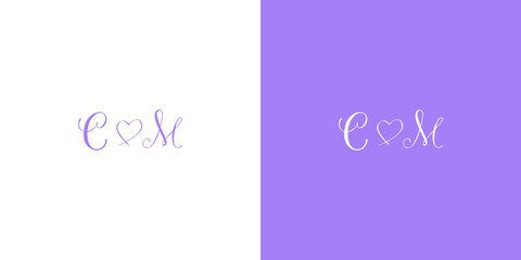 Wedding C M monogram with a hand-drawn heart