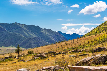 Semi-desert with mountain ranges. Altai Republic, South Siberia, Russia
