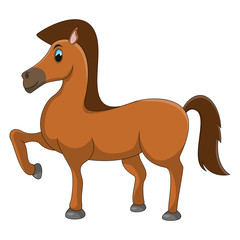 brown horse walking while smiling cartoon vector illustration