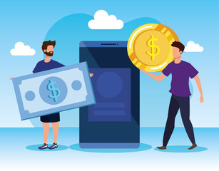 businesswomen with cash money and smartphone technology