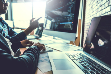 Developing programmer Team Development Website design and coding technologies working in software...
