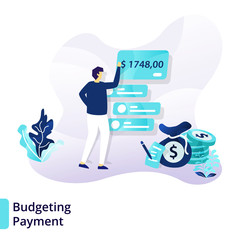 Landing page template of Budgeting Payment. Modern flat design concept of Credit And Loan . can be used for web, ui, banners, templates, backgrounds, flayer, posters. Vector illustration