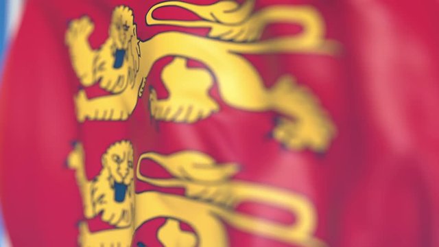 Waving flag of Normandy, a region of France. Close-up, loopable 3D animation