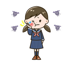虫歯の女の子　ポーズ　イラスト