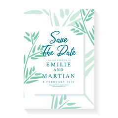 Minimalist wedding invitation card template design. Wedding ornament concept. Floral poster, invite. Vector decorative greeting card or invitation design background. Foliage card template