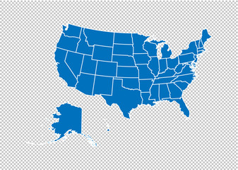 usa map - High detailed blue map with counties/regions/states of usa. usa map isolated on transparent background.