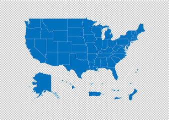 USA Territories map - High detailed blue map with counties/regions/states of USA Territories. USA Territories map isolated on transparent background.