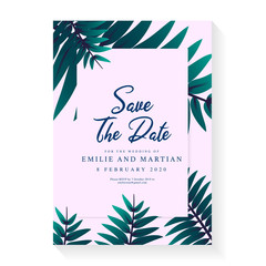 Minimalist wedding invitation card template design. Wedding ornament concept. Floral poster, invite. Vector decorative greeting card or invitation design background. Foliage card template