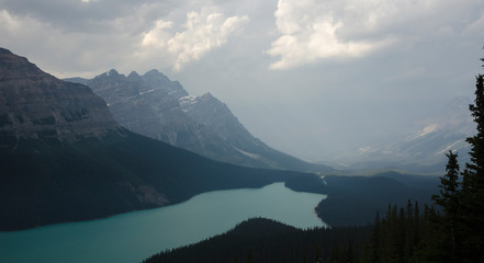Naklejka na ściany i meble Another view of Mount Patterson and Peyto Lake as a storm moves through the valley