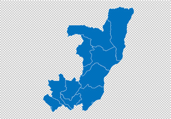 Obraz premium congo map - High detailed blue map with counties/regions/states of congo. congo map isolated on transparent background.