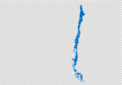 chile map - High detailed blue map with counties/regions/states of chile. chile map isolated on transparent background.