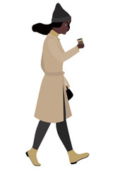 Balck woman walk with coffee
