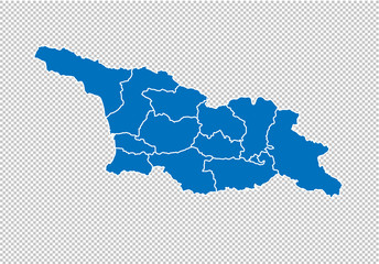 Fototapeta premium georgia South Ossetia map - High detailed blue map with counties/regions/states of georgia South Ossetia. nepal map isolated on transparent background.