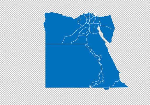 egypt map - High detailed blue map with counties/regions/states of egypt. egypt map isolated on transparent background.
