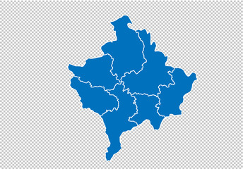 kosovo map - High detailed blue map with counties/regions/states of kosovo. nepal map isolated on transparent background.