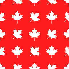 Canadian patriotic seamless pattern with national colors. White maple leaves repeat in row on red background. Simple design for wrapping or textile printing vector illustration.