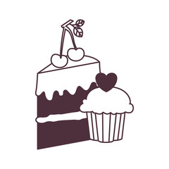 silhouette of delicious and fresh cake with cherry