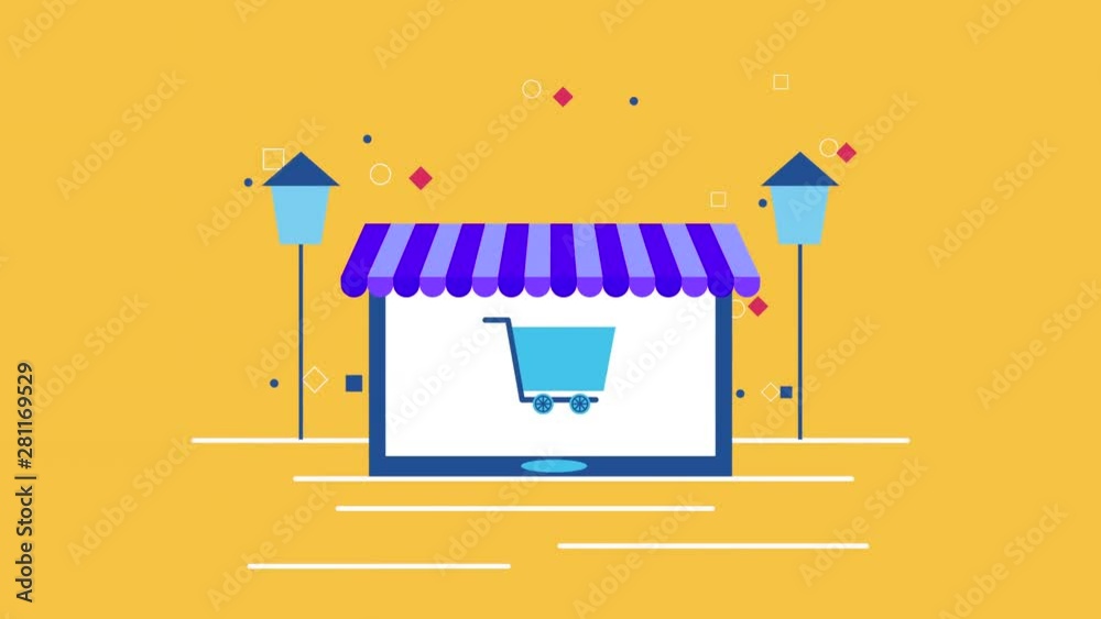 Wall mural electronic commerce with tablet animation