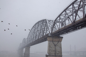 bridge over the river in the snow Indiana