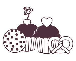 silhouette of delicious bakery cakes and cookies