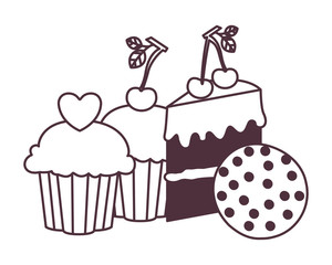 silhouette of delicious bakery cakes and cookies