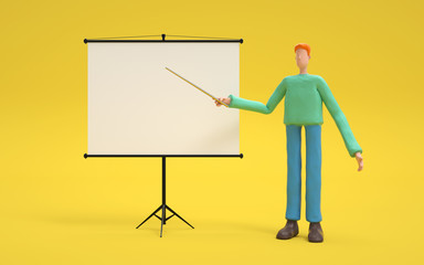 A man standing near projector screen and pointing something. business concept. 3d rendering,conceptual image.