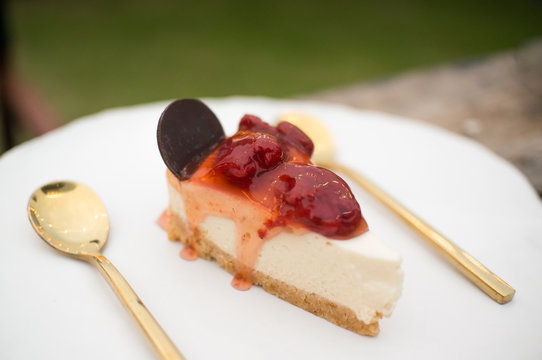 Homemade strawberry cheesecake topping with strawberry jam