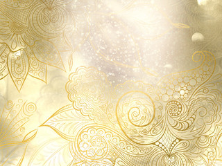 Fototapeta na wymiar Abstract golden background with mandala decorations and beautiful lights effects.
