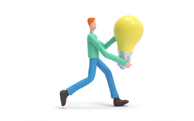 A man standing with a bulb. innovation or creative concept.  3d rendering,conceptual image.