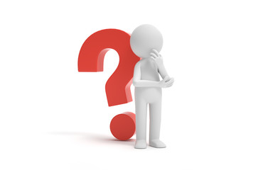 A man thinking with a question mark,looking for a solution.decision and problem concept.  3d rendering,conceptual image.