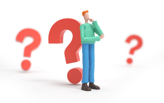 A man thinking with a question mark,looking for a solution.decision and problem concept.  3d rendering,conceptual image.