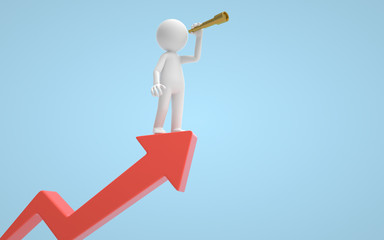 A man standing on flying arrows and searching for an opportunities. business and success concept. 3d rendering,conceptual image. © Jane