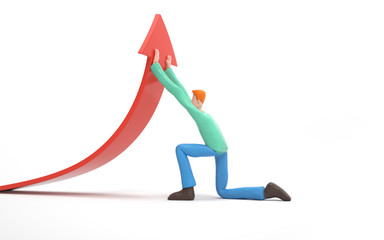 A man Changing the arrow direction to upwards. business and success concept. 3d rendering,conceptual image.