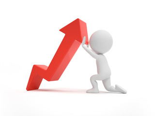 A man Changing the arrow direction to upwards. business and success concept. 3d rendering,conceptual image.