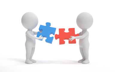 Two man connecting puzzle elements. business and teamwork concept. 3d rendering,conceptual image.