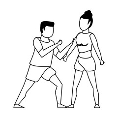 fitness sport exercise lifestyle cartoon in black and white