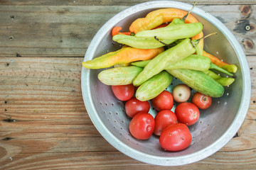 top view fresh cucumber, sweet pepper and tomato for cooking