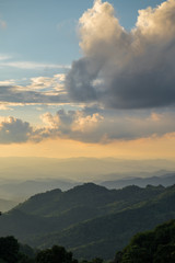 Majestic sunset in the mountains landscape. Dramatic scene