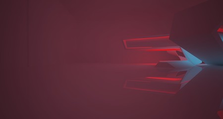 Abstract architectural white interior of a minimalist house with color gradient neon lighting. 3D illustration and rendering.